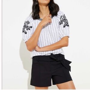 LOFT Medium Tie Waist Black High Waisted Shorts NWOT